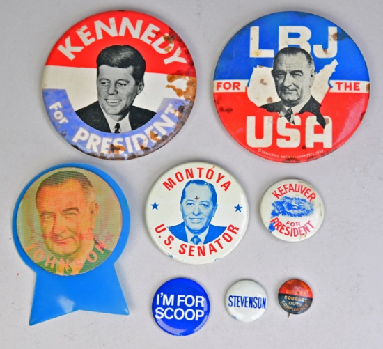 Political Pinbacks: Kennedy, Johnson & More; Ca. 1950's - 1960's