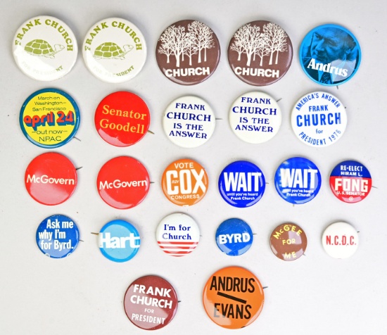 Political Pinbacks: Church, McGovern, Goodell & More; Ca. 1970's