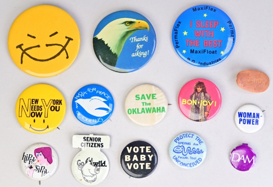 Assorted Pinbacks: "Work for Peace", "Woman Power", "Vote Baby…" & More