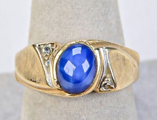 10k Ring w/ Blue Sapphire Stone, 6.4 Grams, Sz. 9.5