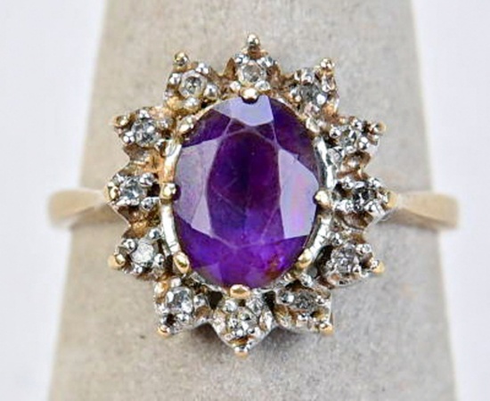 Ladies Amethyst  w/ Diamond Accents Ring, 2.8 Grams, Sz. 5.5