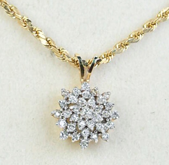 14k Gold & Diamond Pendant on 14k Chain, 6 Grams