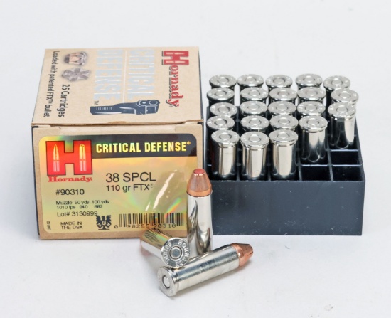 Hornady "Critical Defense" 38 SPCL 110 Gr. FTX Cartridges, 25 Rds.