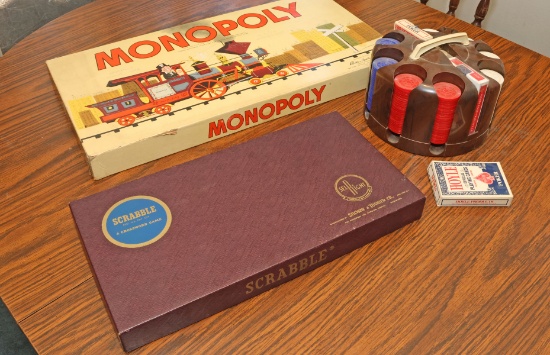 Vintage Monopoly, Scrabble Games & Poker Chips