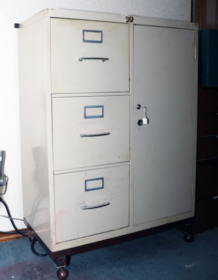 Metal Cabinet w/ Drawers and Safe