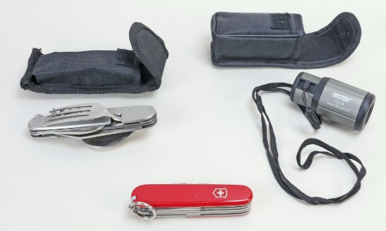 Swiss Army Knife, "Mystery" Monocular & Folding Utensils