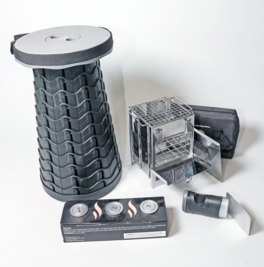 Collapsible Stool, Camp Stove, Canned Heat & More