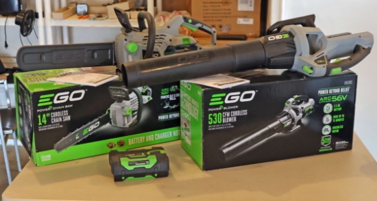 EGO 14" Cordless Chain Saw & 530CFM Cordless Blower - One Battery