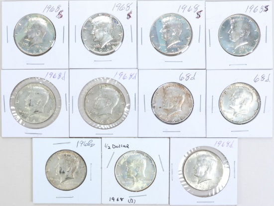 7 - 1968-D & 4 1968-S Kennedy  40% Silver Half Dollars