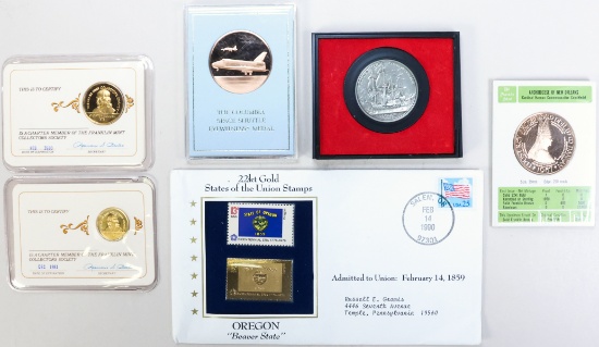 Tokens, Medals & 22kt Gold Oregon Stamp
