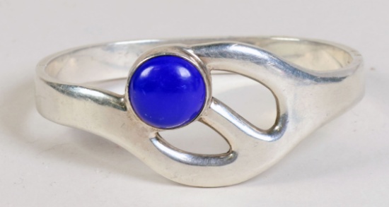 Silver Cuff Bracelet w/ Blue Stone, 50.4 Grams
