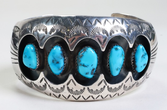 Native American Style  Turquoise Sterling Cuff Bracelet