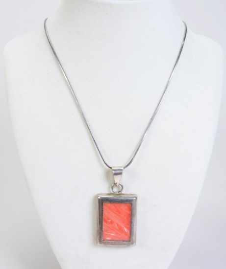Taxco Style Pink Coral 925 Pendant & Necklace