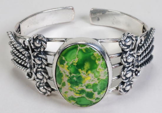 925 Green Turquoise Style Cuff Bracelet