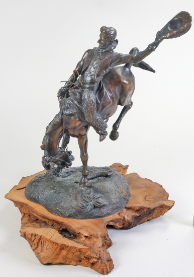 "Bronco Bucking" Bronze Statue, Marked WB