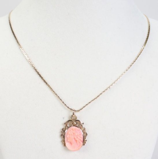 Pink Coral Cameo w/10K Chain