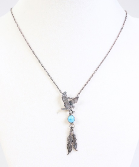Navajo Style Sterling Eagle Pendant & Necklace