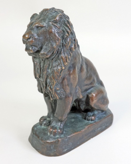 Bronze Finished "Seated Lion" Sculpture, after Antoine-Louis Barye