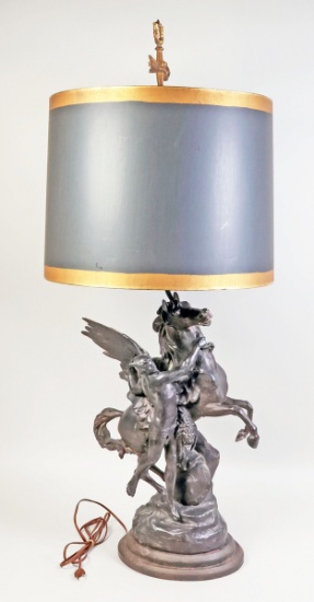 Figural Cast Metal Lamp "Perseus with Pegasus"