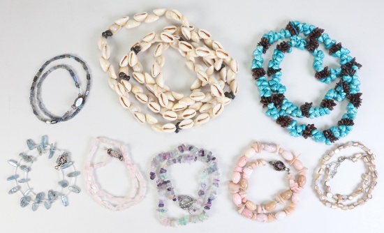 8 Handmade Semi-Precious Stone, Sterling Silver, Shell & Other Necklaces