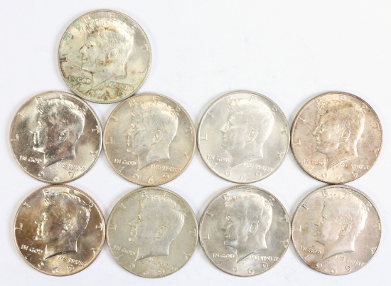 9 - 1969 Kennedy Half Dollars