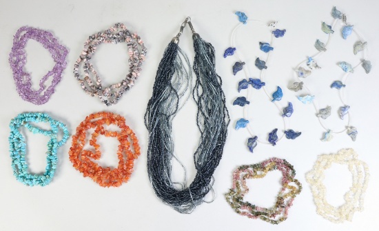 9 Turquoise, Semi-Precious & Other Natural Stone Bead Necklaces