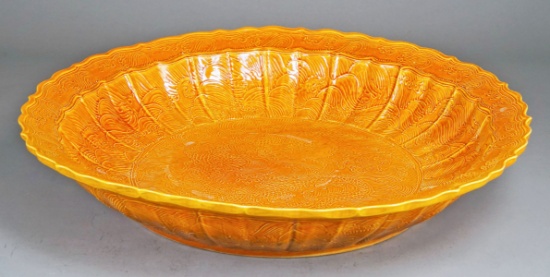 Large Chinese Monochrome Yellow Glaze Plate - Charger