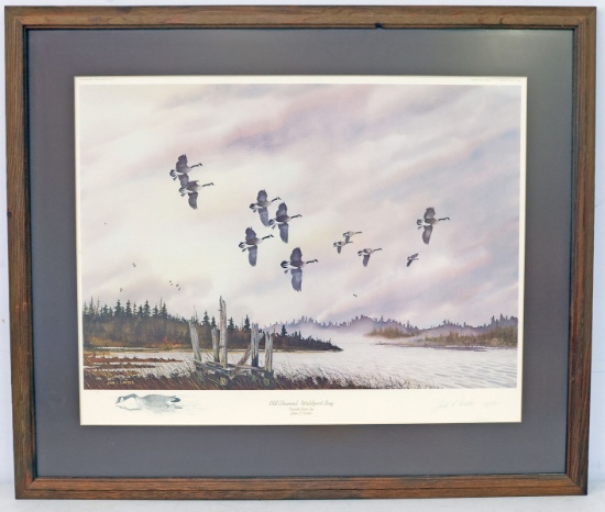 "Old Channel - Waldport Bay" Canada Geese Limited Edition Print by John L. Carter, Ca. 1973