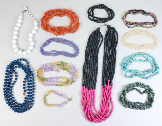 11 Assorted Costume & Semi-Precious Stone Bead Necklaces & 1 Bracelet