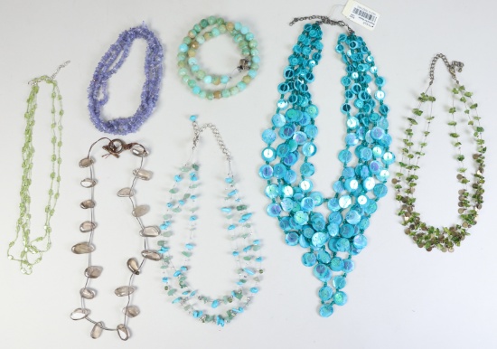 7 Semi-Precious Stone, Glass & Other Bead Necklaces – Never Worn