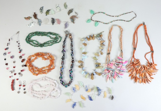 11 Semi-Precious Stone & Shell Bead Necklaces & 1 Pair of Earrings