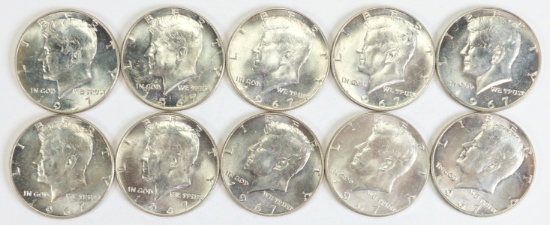 10 - 1967 Kennedy Half Dollars