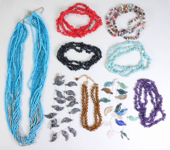9 Semi-Precious Stone, Ceramic & Glass Bead Necklaces – Never Worn