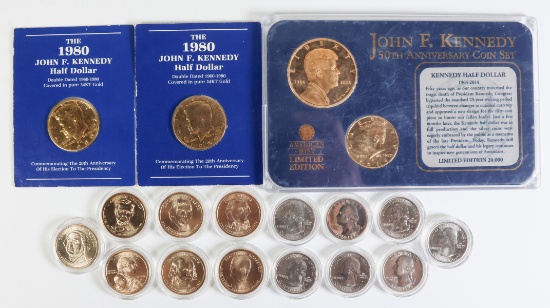 Kennedy Collectible Sets, 7 - $1 President/Sacagawea &  7 Quarters