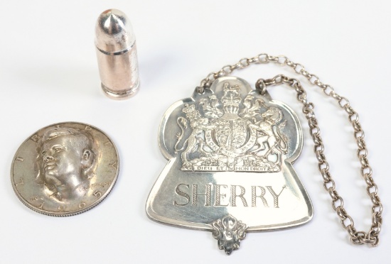Sterling Silver Decanter Label, Silver Bullet &