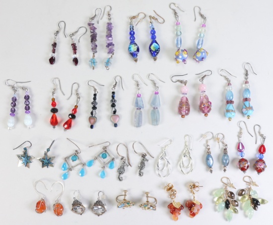 21 Handmade Semi-Precious Stone, Glass & Other Bead Dangle Drop Earrings