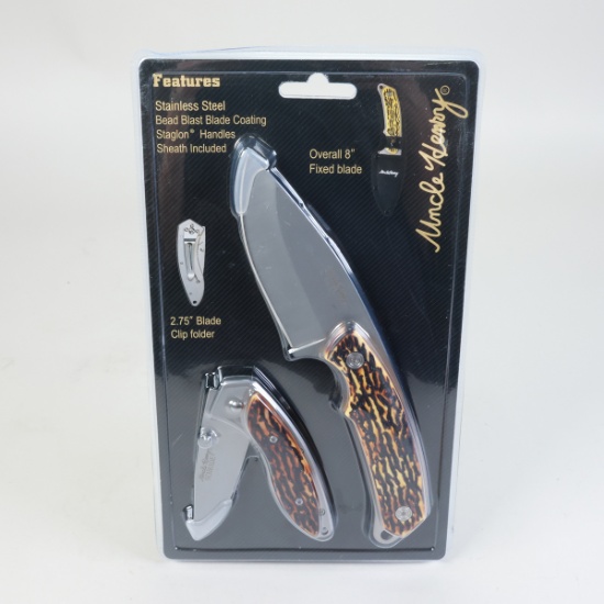 2 Uncle Henry knifes: 1 Foldable 3" Blade and 1 Fixed 3.5" Blade