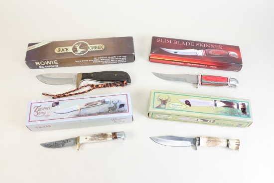 4 Knives: Buck Creek, Frost Cutlery, Slim Blade Skinner, Whitetail Cutlery