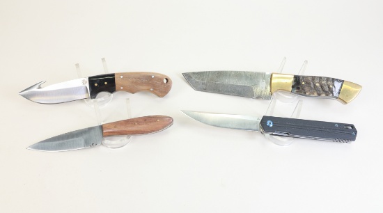 4 Knives: Chipaway Cutlery, Red Deer, Valley Forge Damascus, Sling Blade