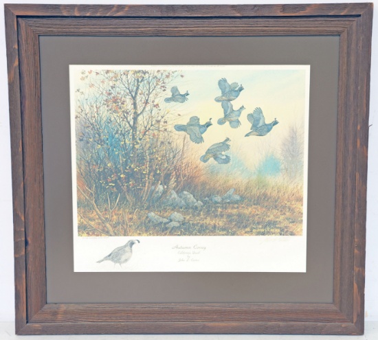 "Autumn Covey - California Quail" Numbered Artists Proof Signed - John L. Carter, Ca. 1982