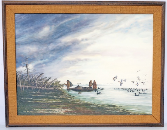 Large "Duck Hunters" Print on Board by John L. Carter, 1976