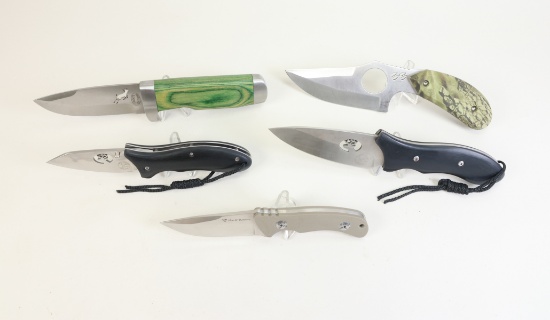 5 Knives: Frost Cutlery, Hen Rooster, Whitetail Skinner, Whitetail Cutlery