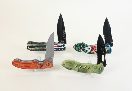 4 Foldable Knives: Elite Edge, Frost Cutlery, Elite Edge, S.A.R. Tactical