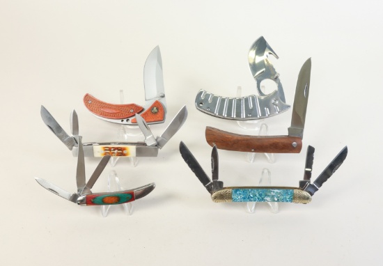 6 Foldable Knives: Frost Cutlery, Cut, Twin Tree, Hunt Down, Cherokee Cutlery, Unmarked