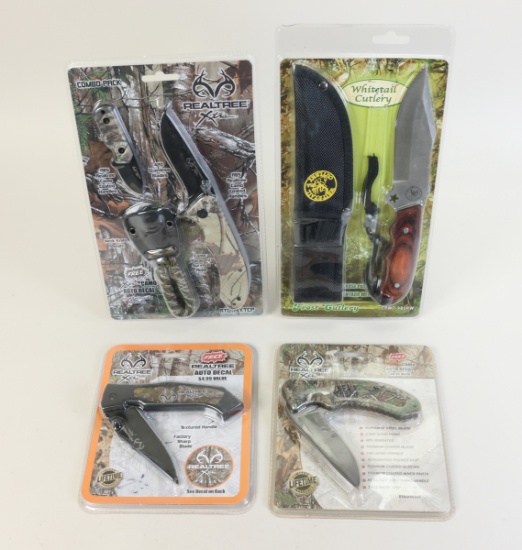 5 Knives: 3 Realtree Xtra, Whitetail Cutlery
