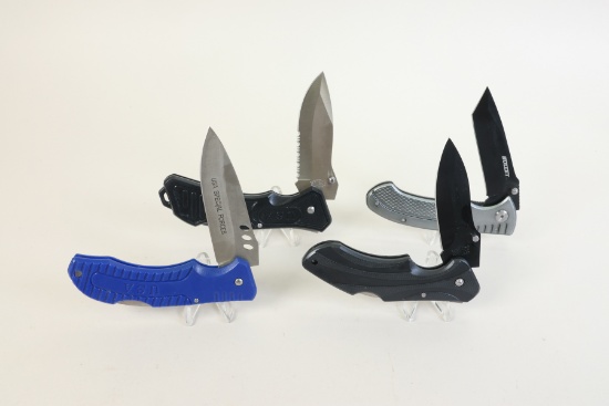 4 Foldable Knives: Buck Shot Cutlery, True Blue, Bullet, Night Stalker