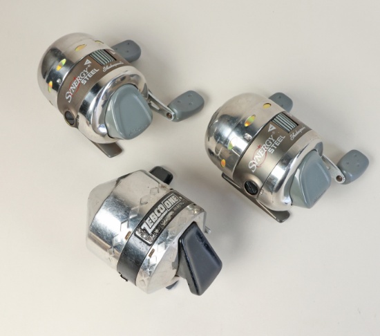 3 Vintage Spin Casting Reels: Zebco One, Synergy Steel by Shakesphere