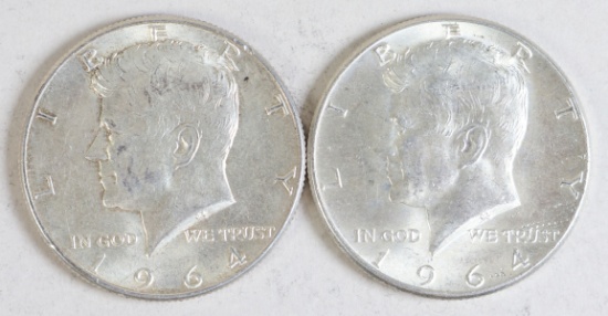 2 1964 Kennedy Half Dollars