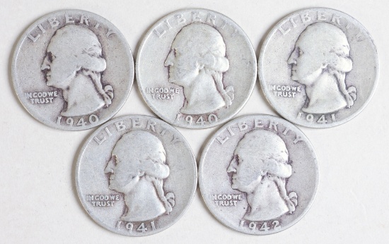 5 Washington Quarters, Various Dates/Mints