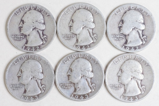 6 Washington Quarters, Various Dates/Mints